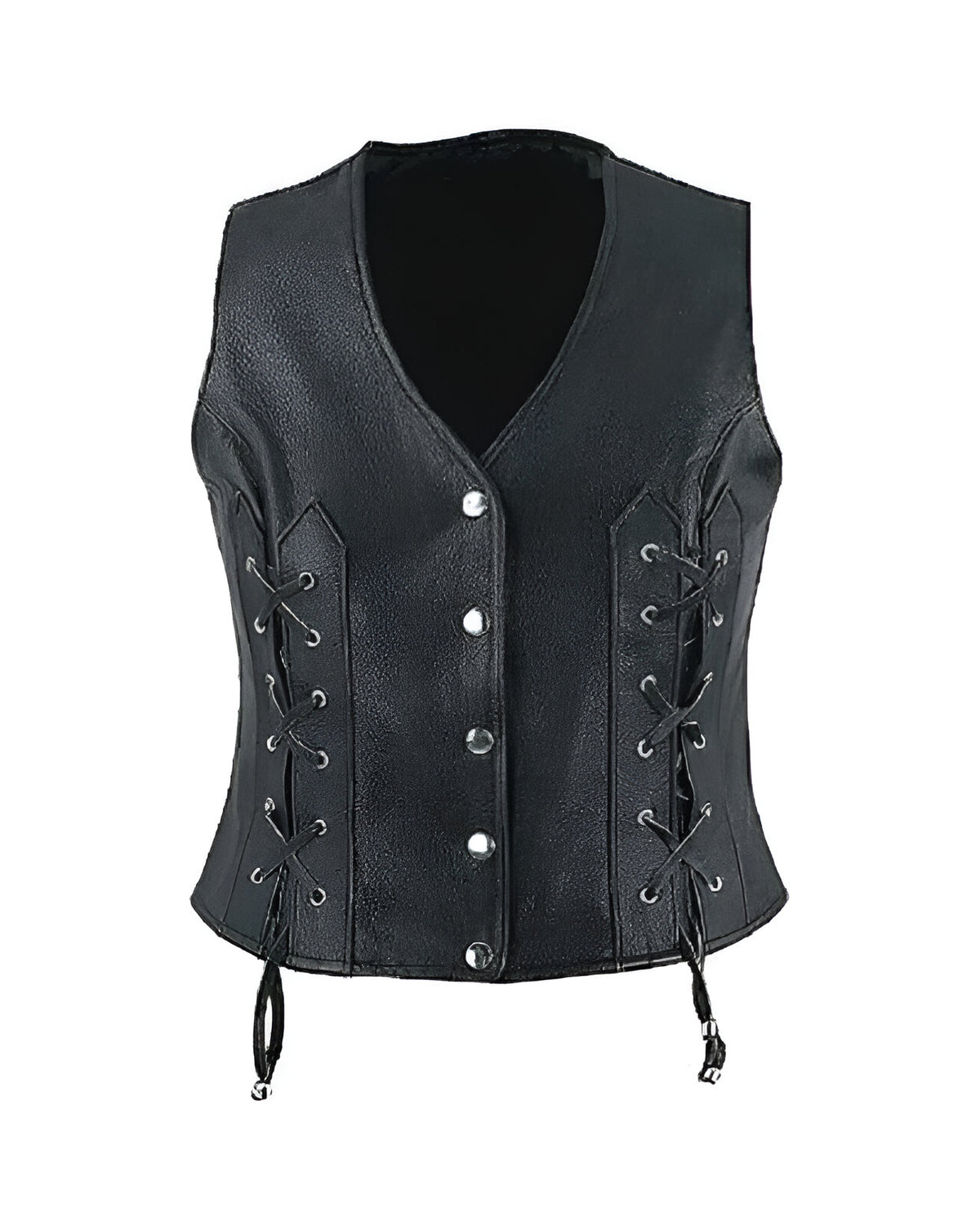 Women's Leather Waistcoat Vest with Detailed Side Lacing - OFF PATT