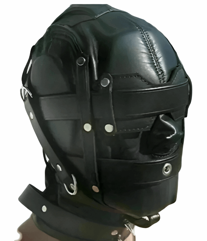 Authentic Full-Grain Leather Sensory Deprivation Hood Mask for Bondage - OFF PATT