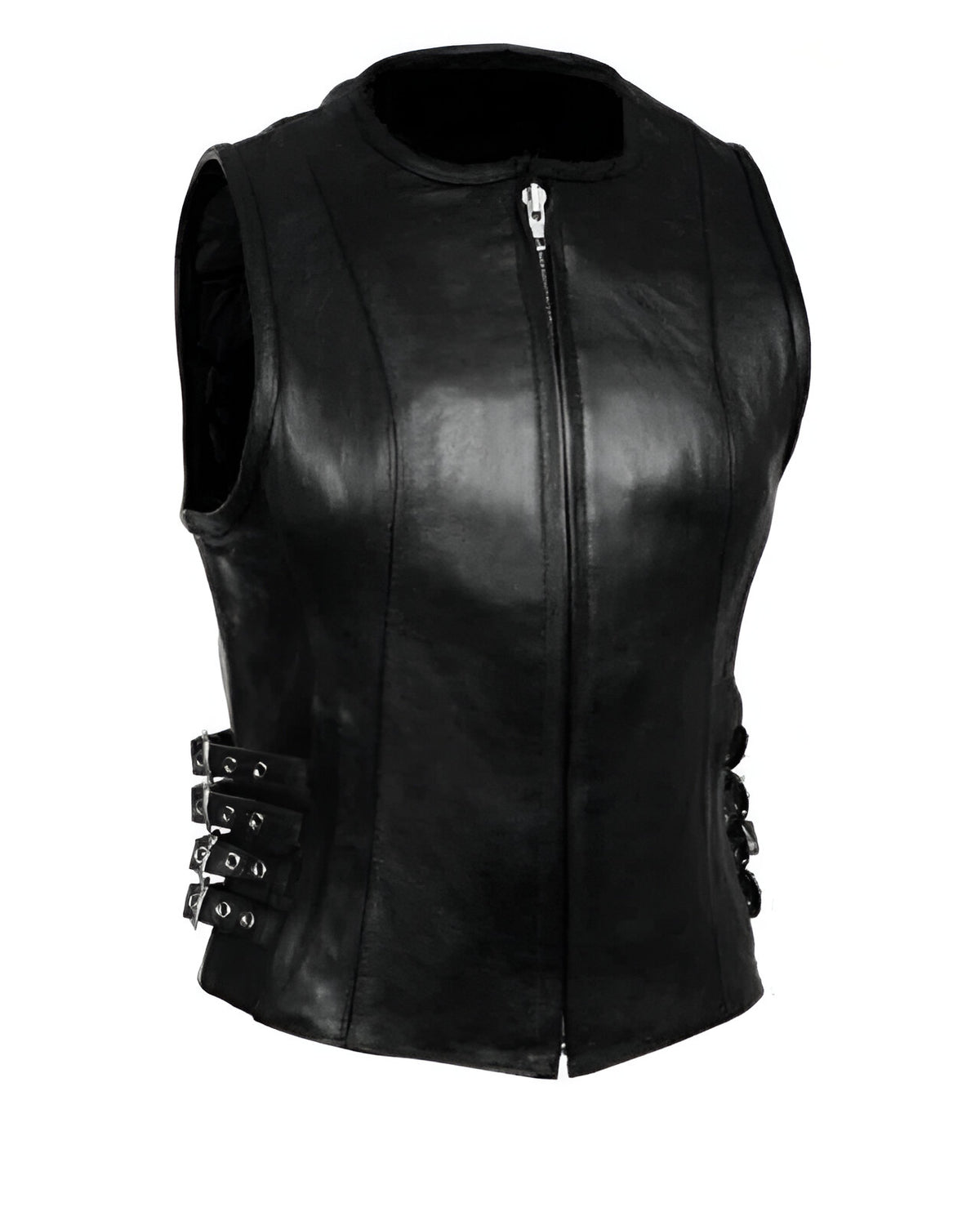 Black Leather Vest Round Neck Waistcoat