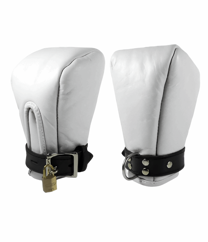 Authentic Leather Bondage Fist Mittens/Gloves with Lockable and Padded Design - OFF PATT