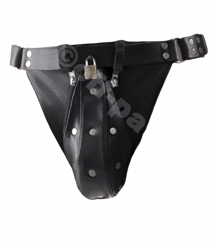 Men's Genuine Lambskin Leather Sexy Lockable Chastity Bondage Thong Briefs - OFF PATT